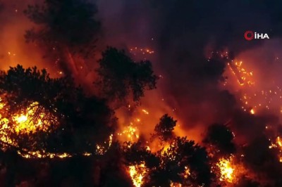 Muğla Kavaklıdere'deki yangın havadan görüntülendi